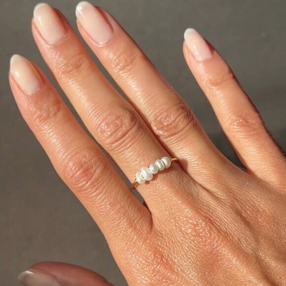 Dainty Pearl Ring Freshwater Pearl Gold Ring Waterproof Gold Ring Stacking Ring - Picture 1 of 10